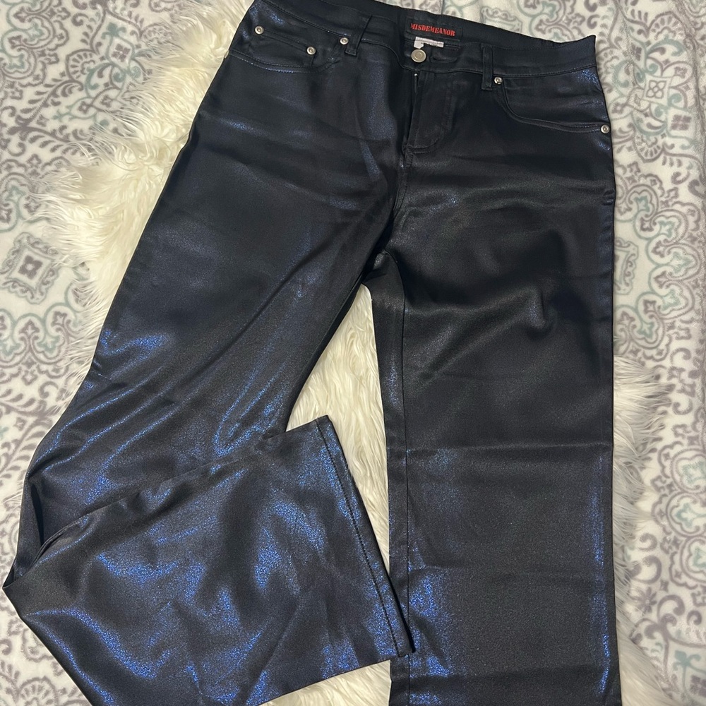 Blue Iridescent Flare Leg Pants